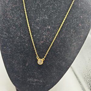 Vintage  Necklace Gold Tone  Cz Spring Ring Clasp